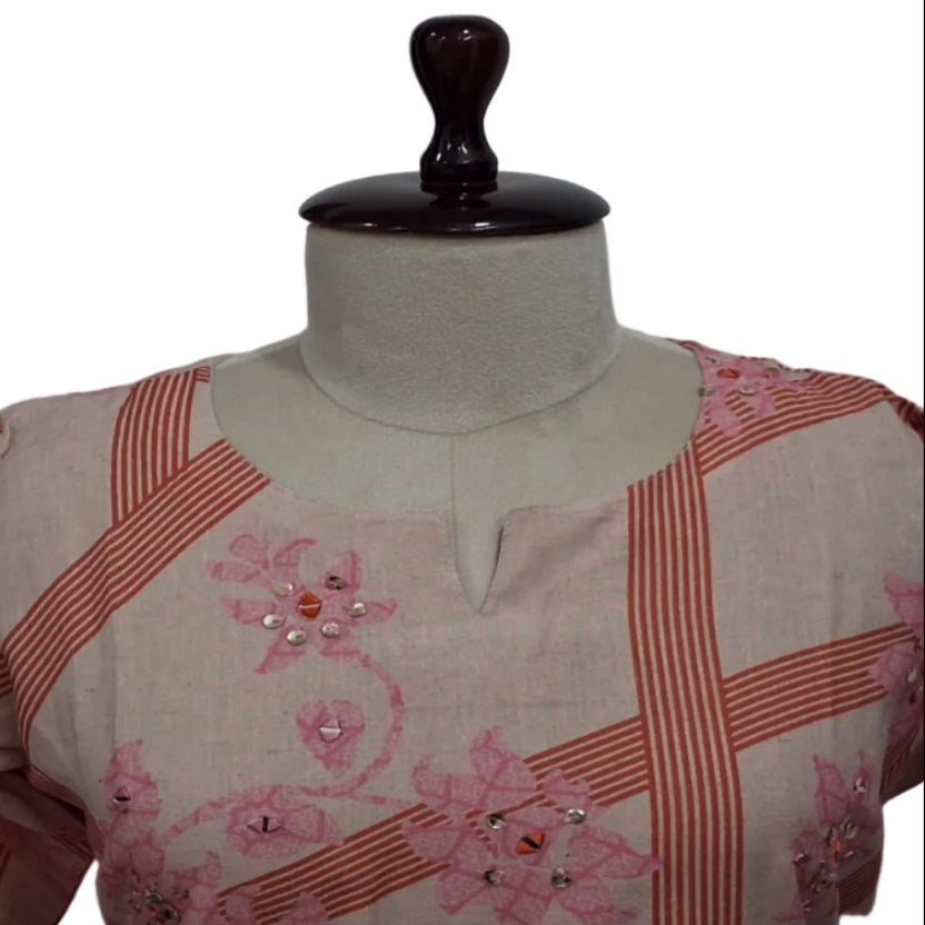 2PC Cord Set-Round Neck-CreamPink