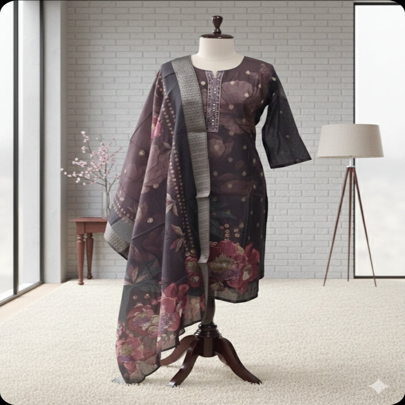 3PC - Round Neck - Brown
