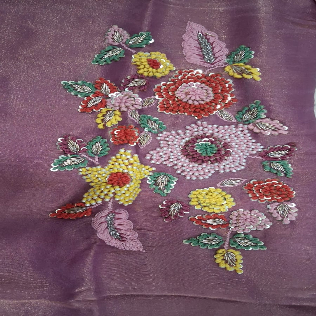 Mauve Hand-Embroidered Tissue 3-Piece Suit Set