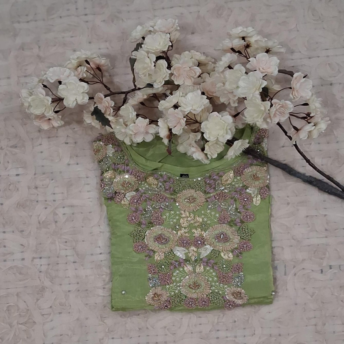 Pastel Green Embroidered Cotton Suit Set