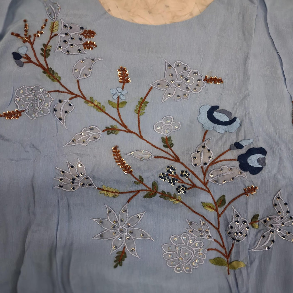 Powder Blue Applique Embroidery 3 Piece Set