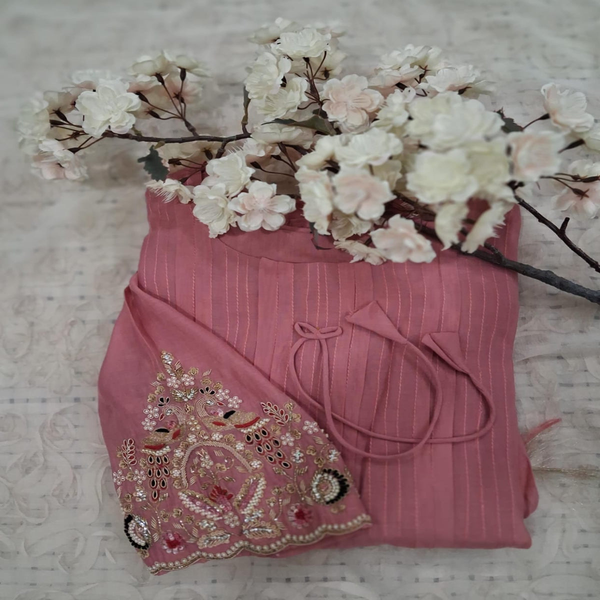 Rose Pink Mulchanderi 3-Piece Suit Set