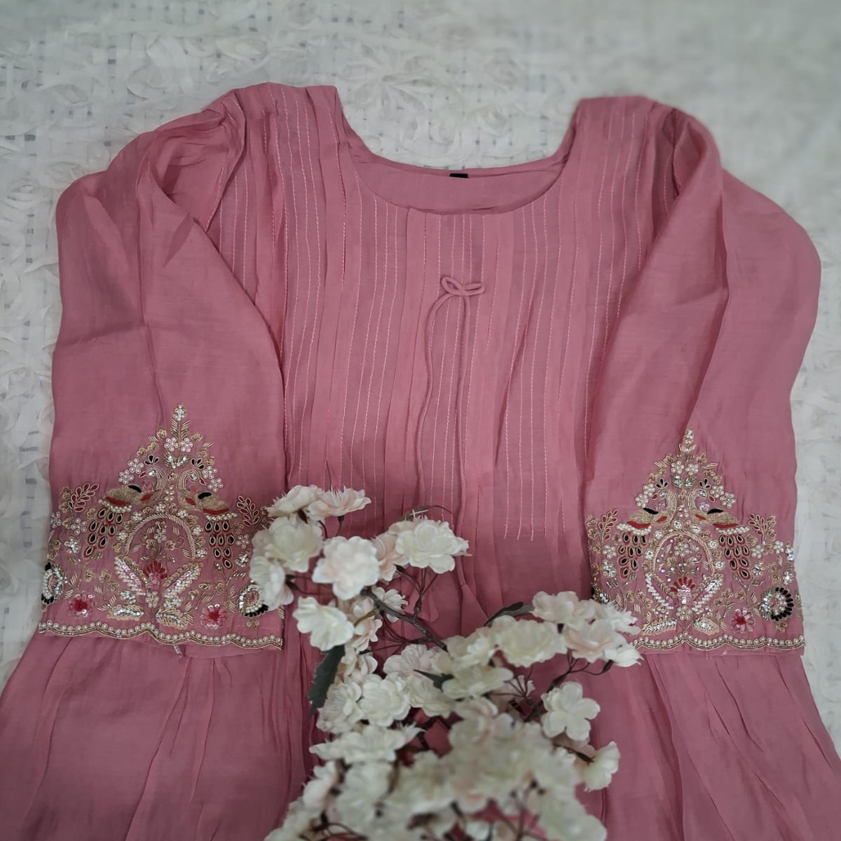 Rose Pink Mulchanderi 3-Piece Suit Set