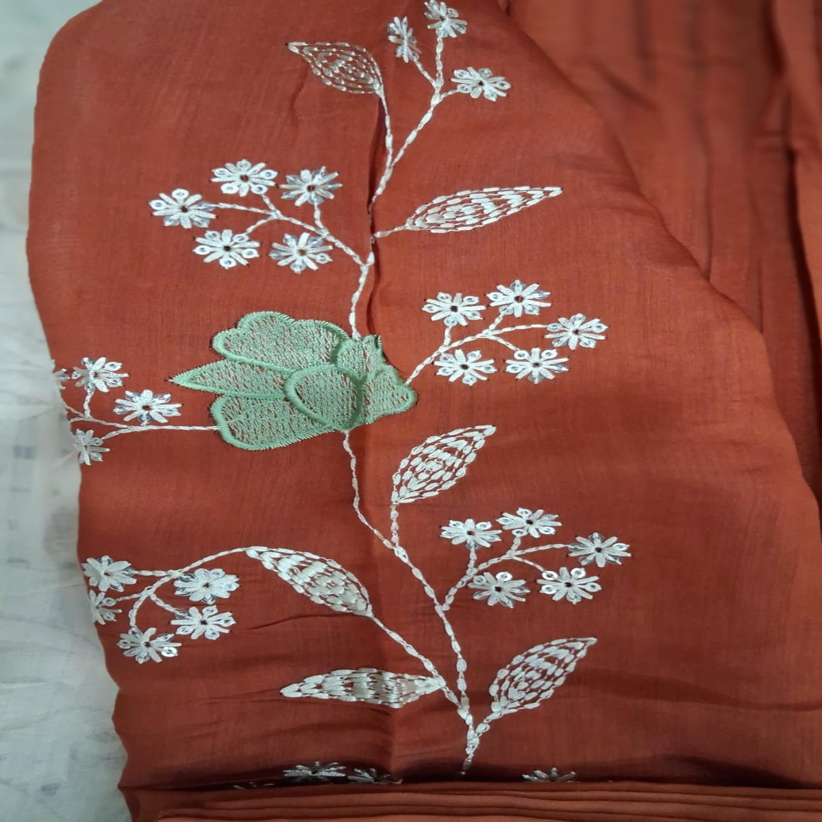 Rust Brown Pleated Cotton 3 Piece Set