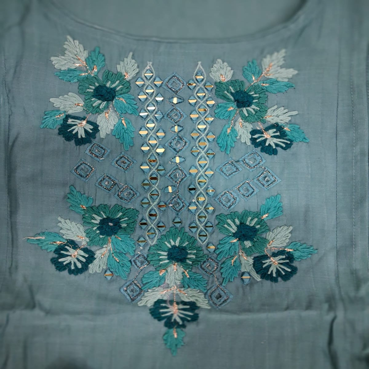 Sky Blue Embroidered Work Cotton 3 Piece Set