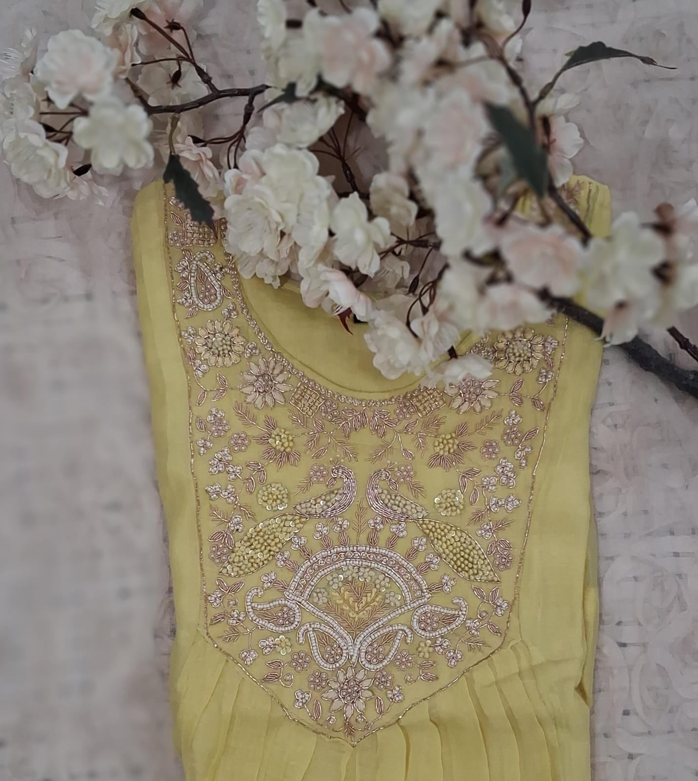 Sunshine Yellow Embroidered Cotton3-Piece Suit Set