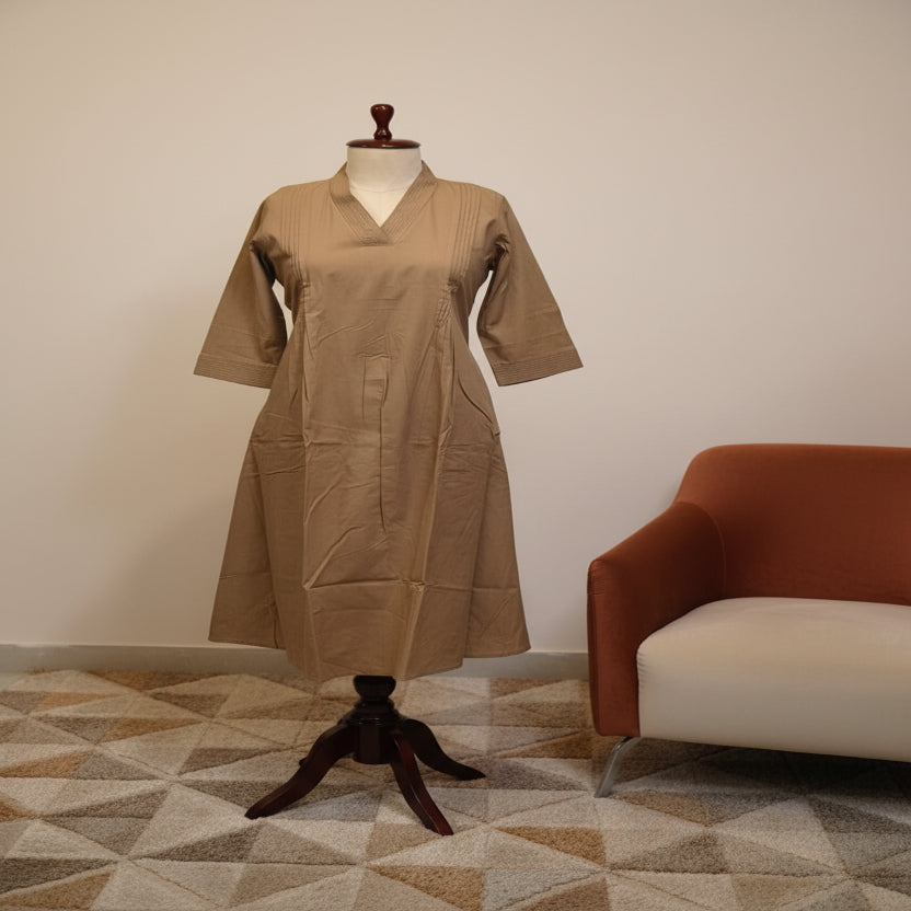 2PC-Collar Neck-Dull Brown Plain1