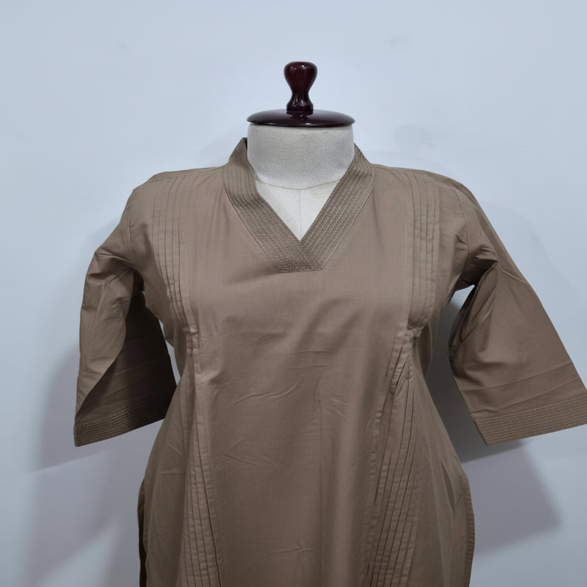 2PC-Collar Neck-Dull Brown Plain2