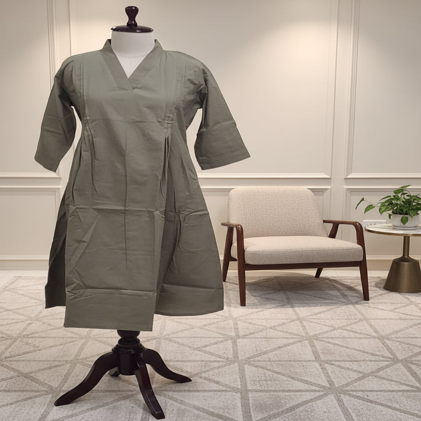 2PC-Collar Neck-Dull Green Plain