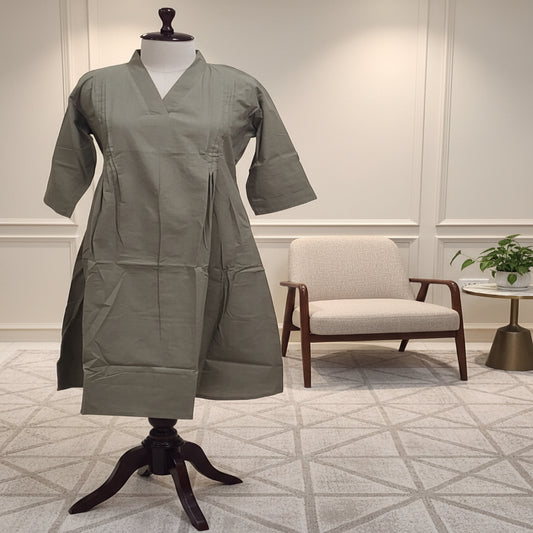 2PC-Collar Neck-Dull Green Plain