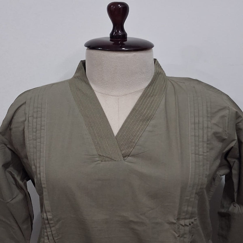 2PC-Collar Neck-Dull Green Plain2