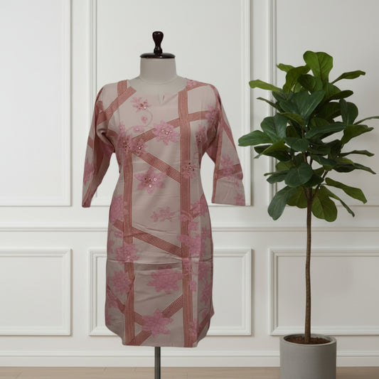 2PC Cord Set-Round Neck-CreamPink