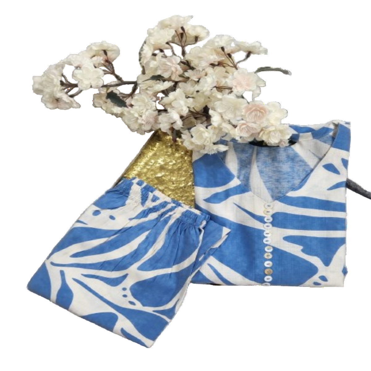 2PC V-Neck Blue & White