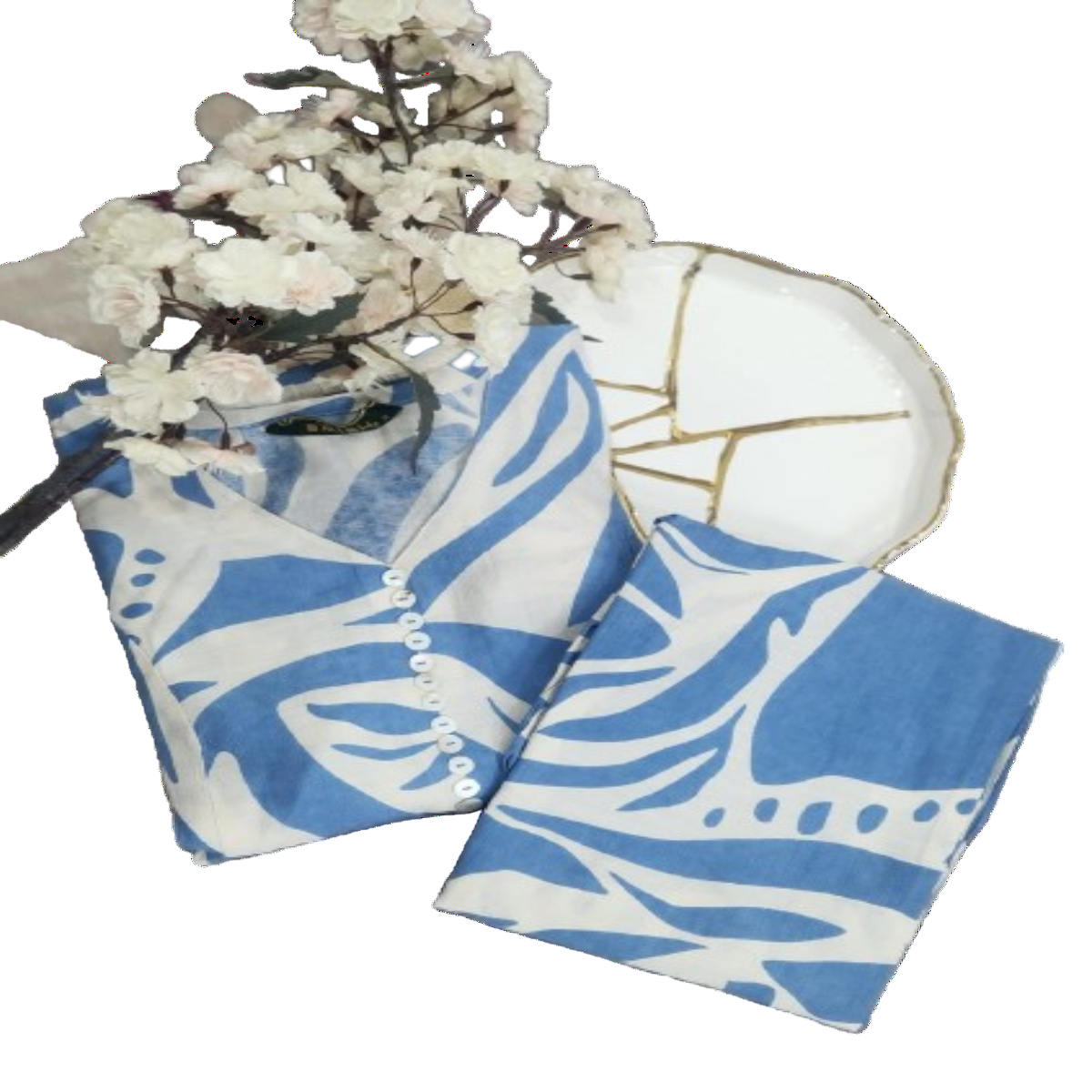 2PC V-Neck Blue & White