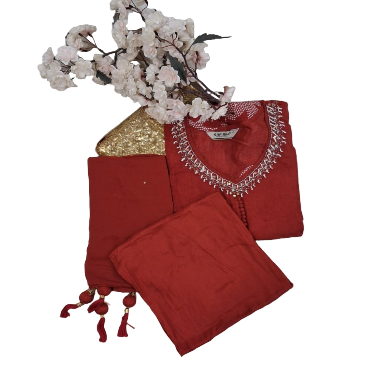 3PC - Curved V-Neck Dark Orange