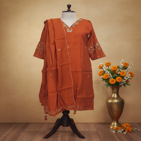 3PC - VNeck -  Rust Orange