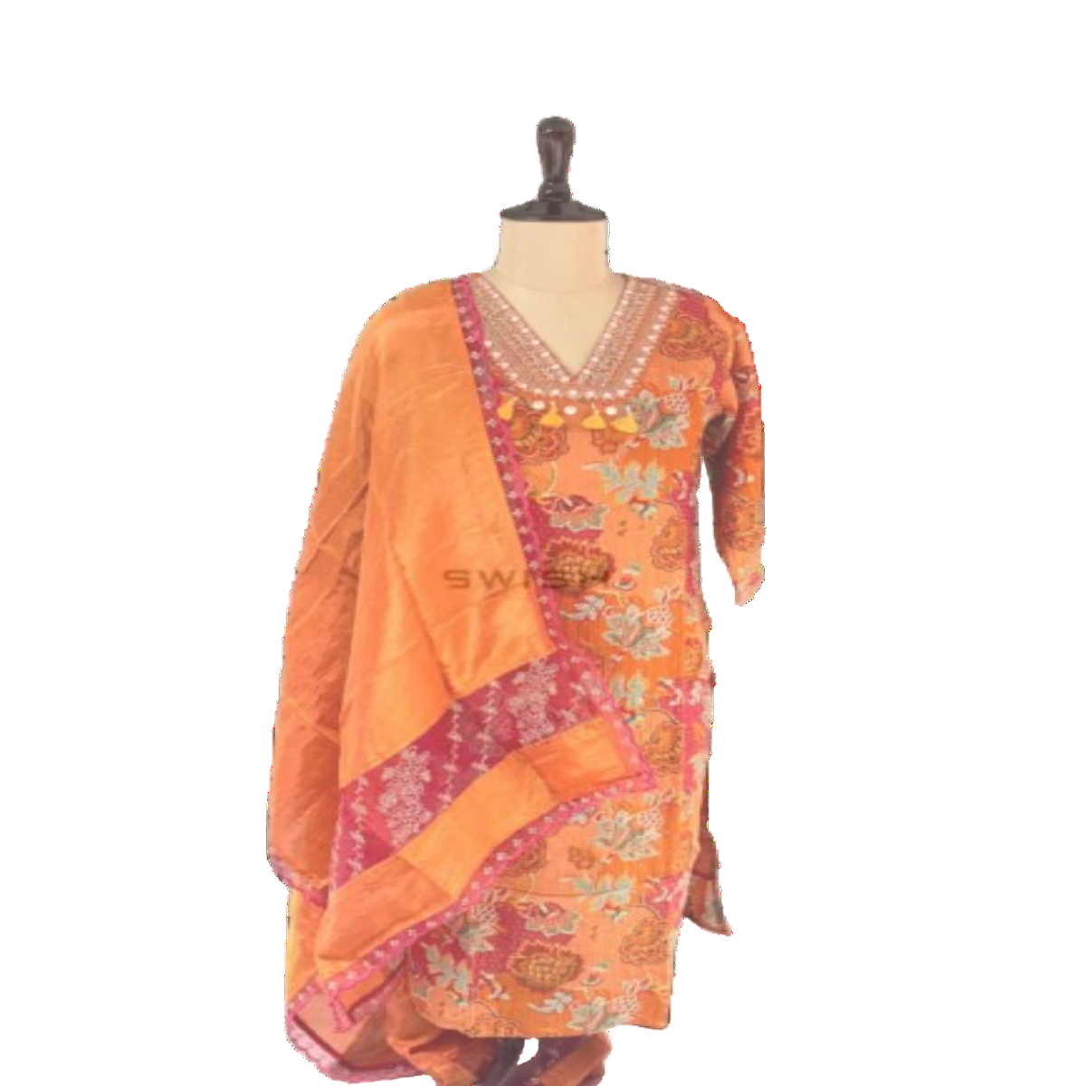 3PC V-Neck Floral Orange