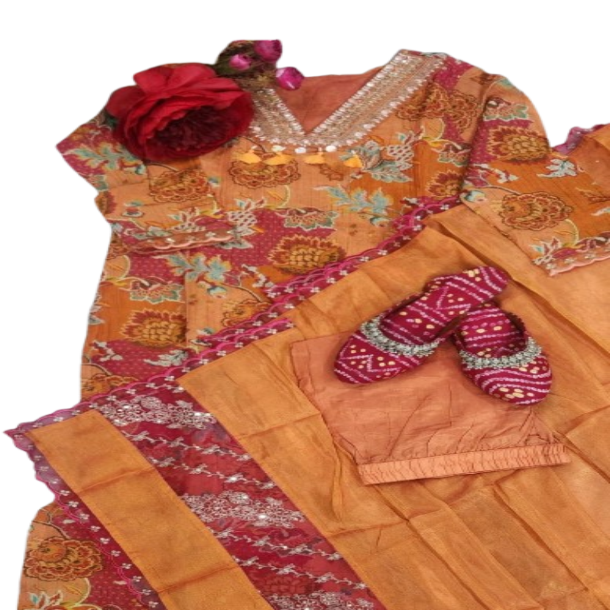 3PC V-Neck Floral Orange