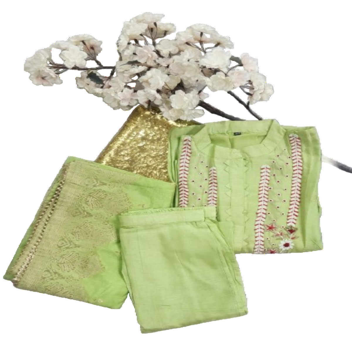 3 PC - Collar Neck - Parrot Green