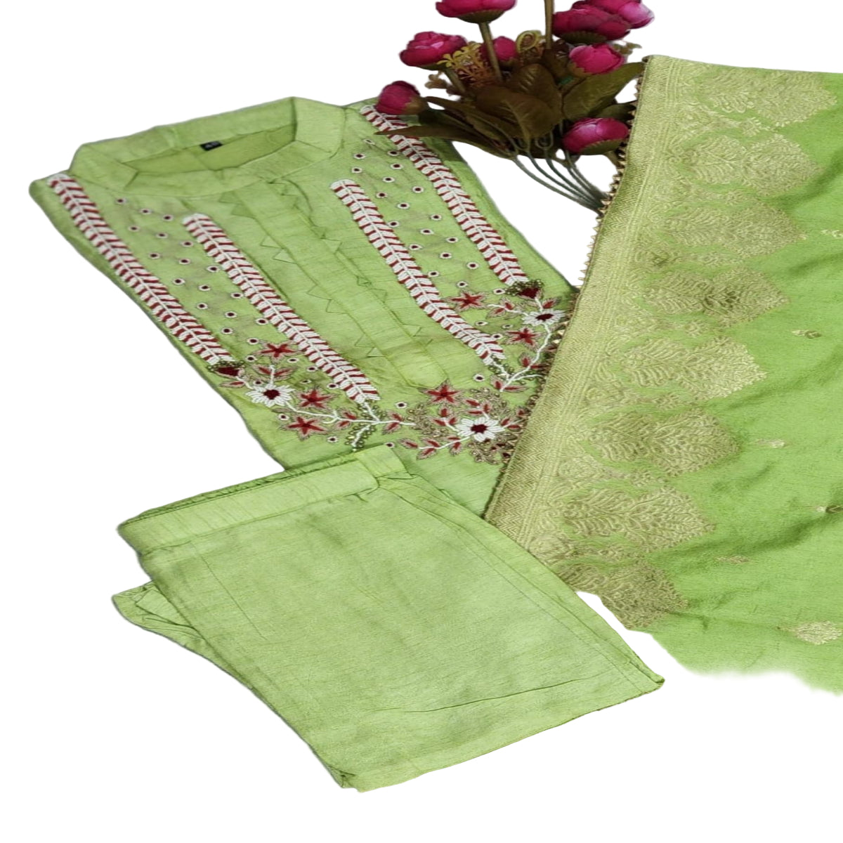 3 PC - Collar Neck - Parrot Green