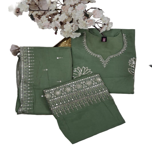 3 PC Curved Neck Sage Green