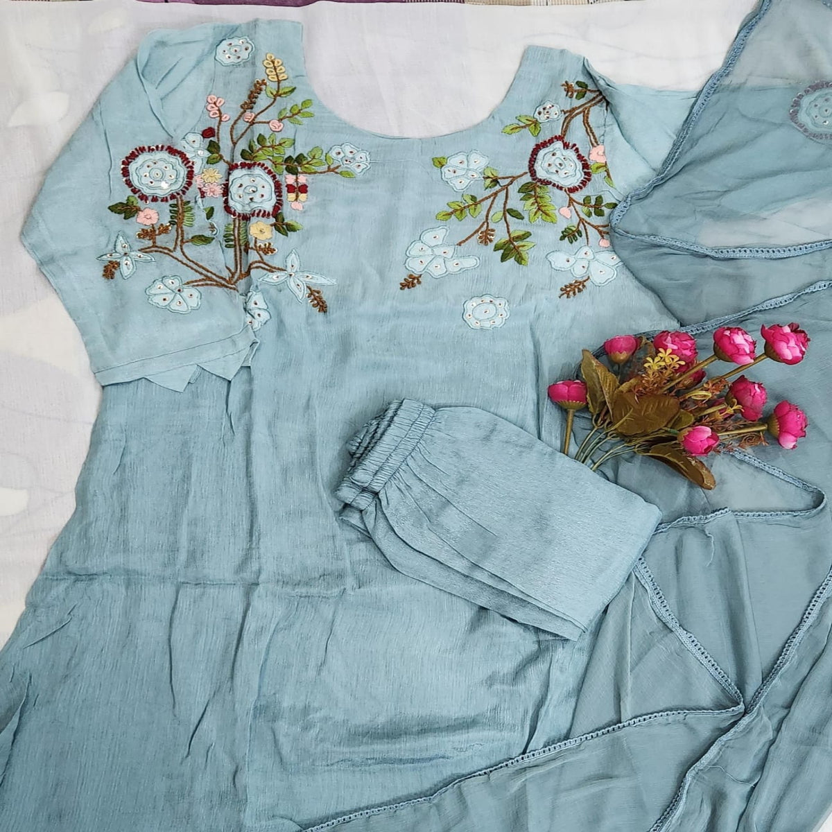 3 PC  Round Neck Bluish Grey