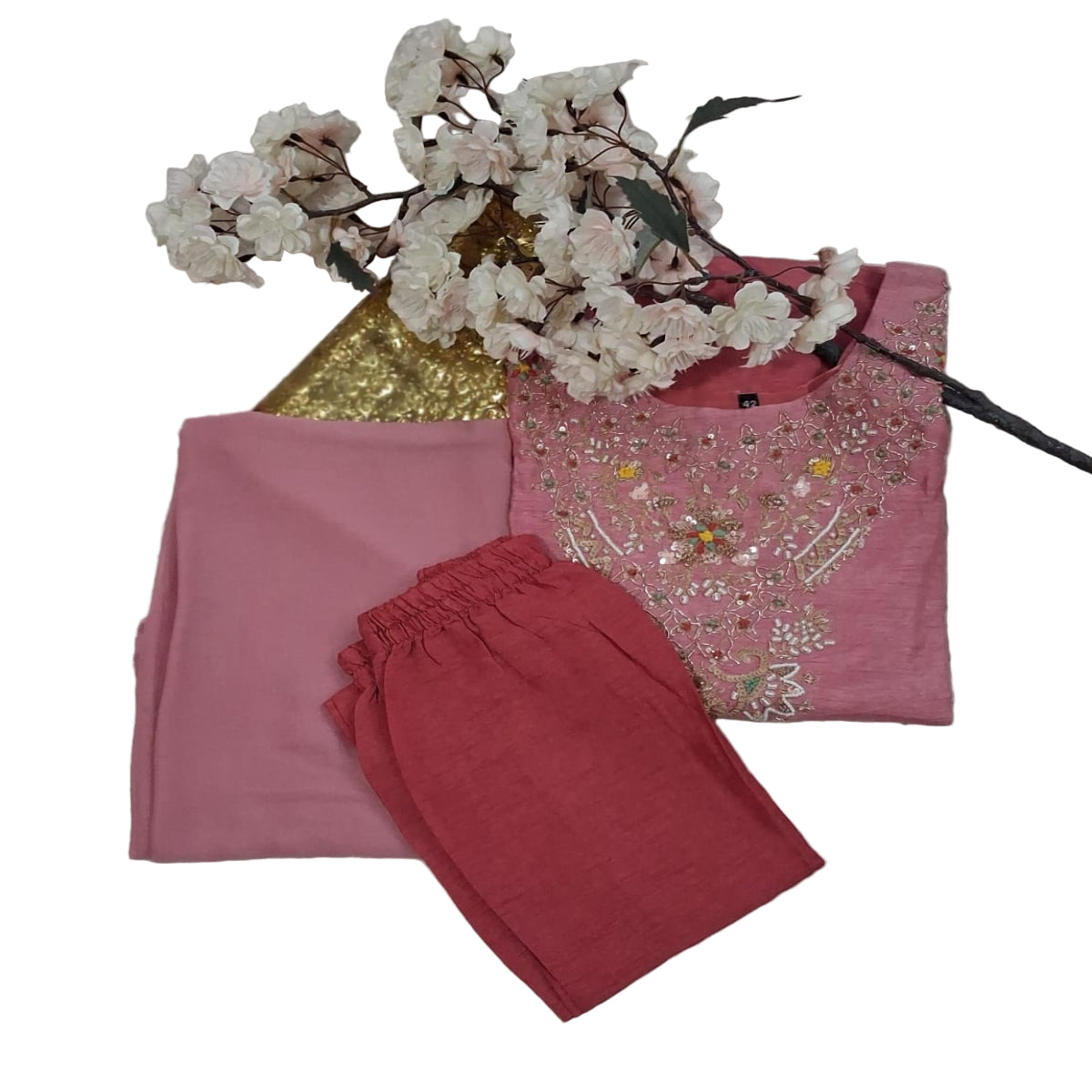 3 PC Round Neck Dual Shaded Pink