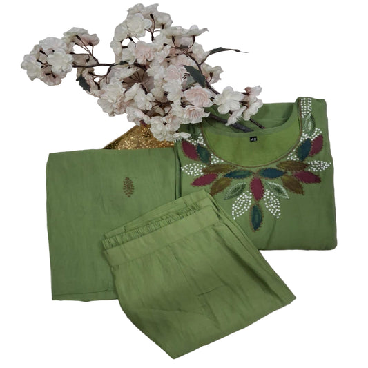 3 PC Round Neck Pista Green