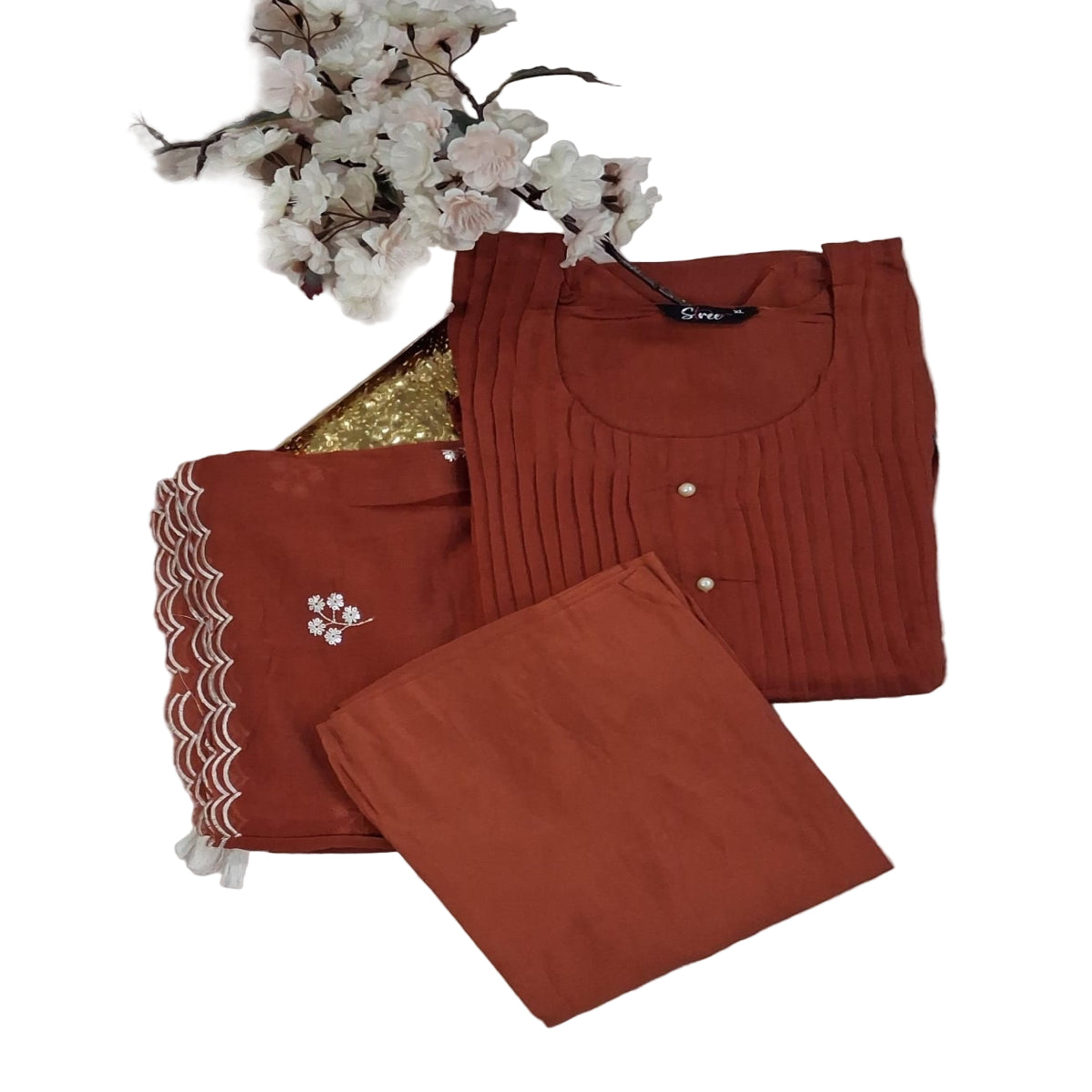 3 PC Round Neck Rust Brown