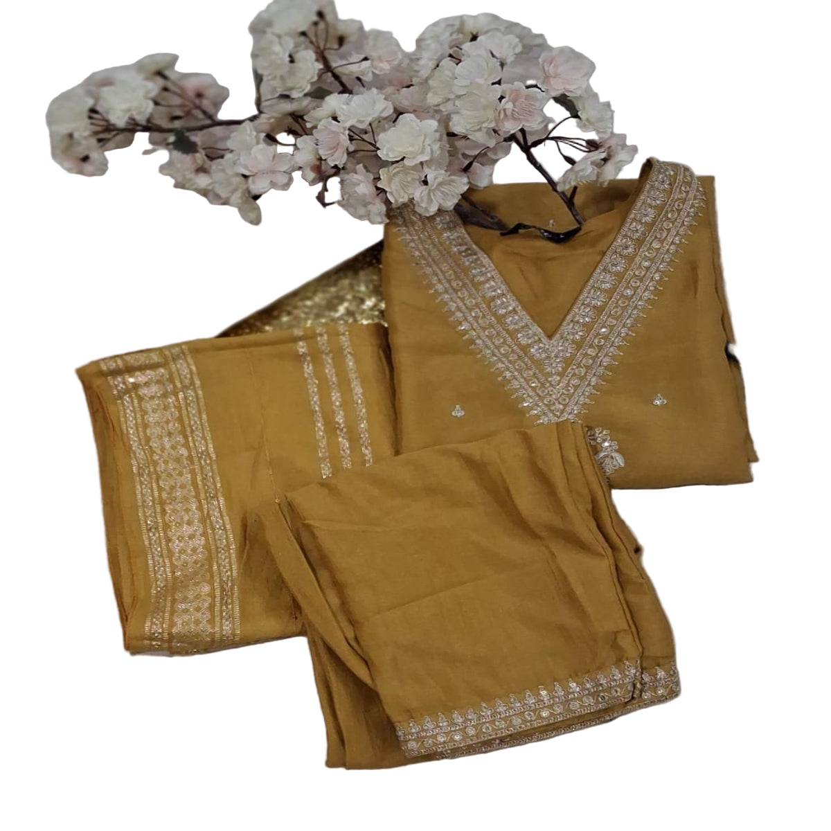 3 PC V-Neck Mustard Yellow