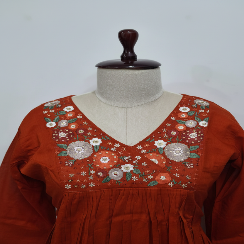 Elegant Rust Floral Embroidery 3 Piece Set2