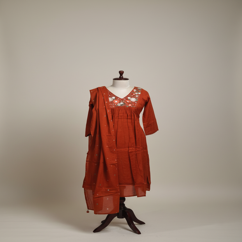 Elegant Rust Floral Embroidery 3 Piece Set2