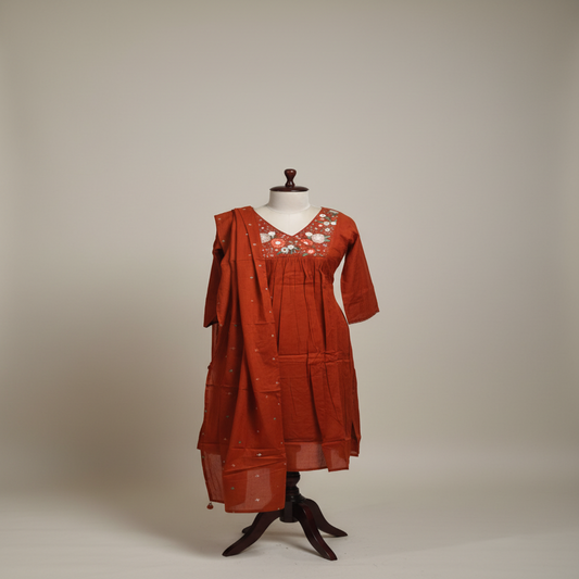 Elegant Rust Floral Embroidery 3 Piece Set2