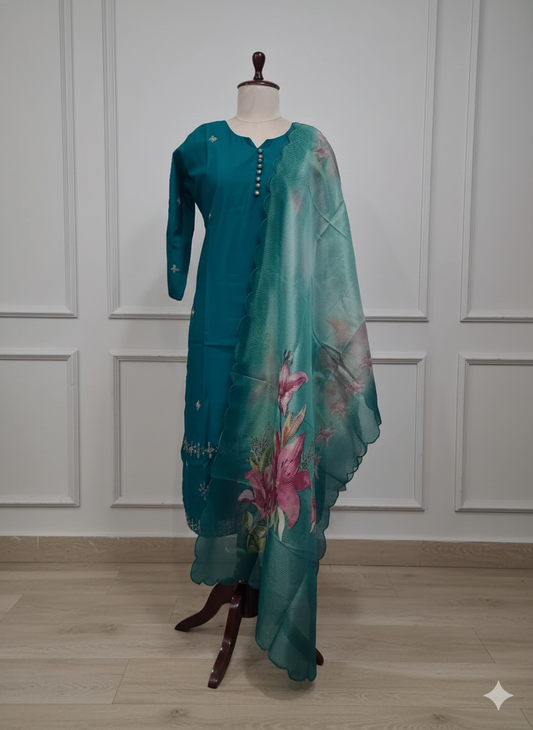 3PC - Round Neck - Peacock Green