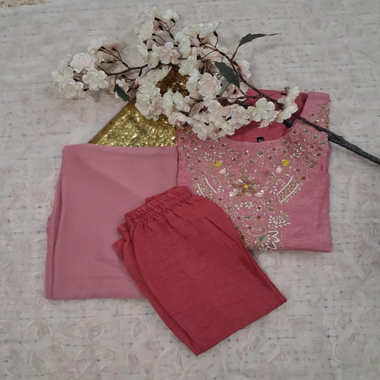 Pure Dual Shaded Rose Pink Dola 3 Piece Set