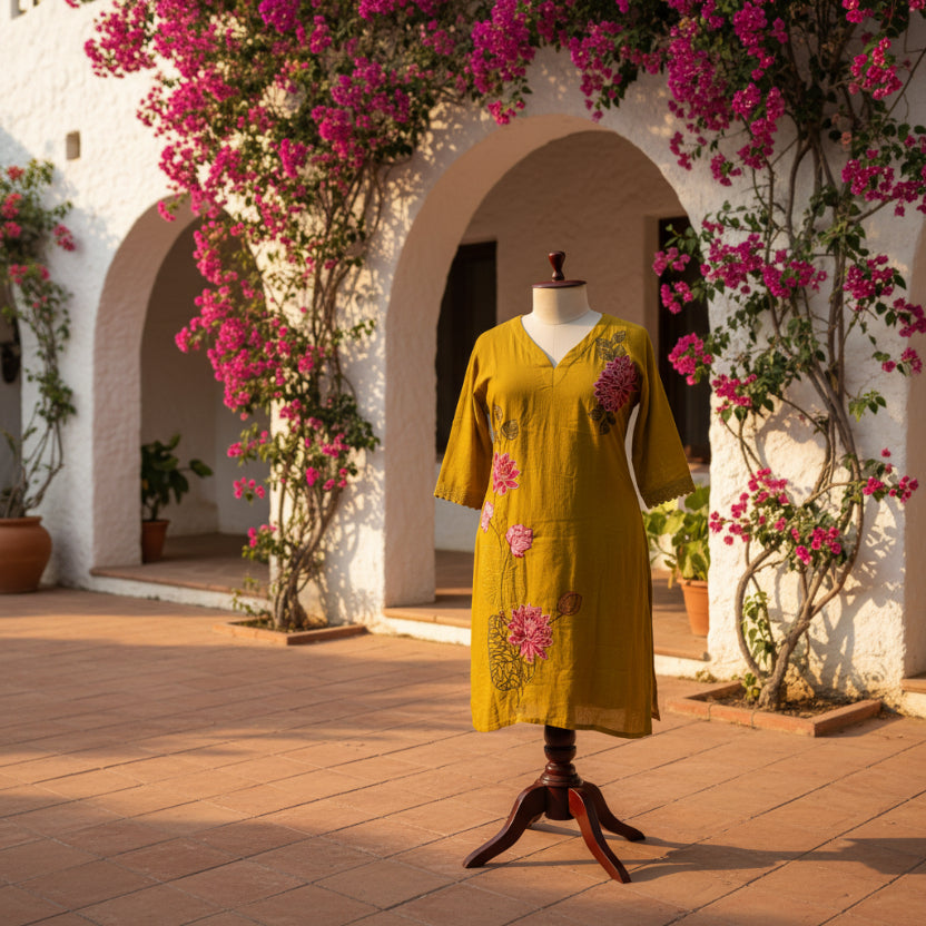 RL07CR09 3PC V-NECK MUSTARD GREEN1