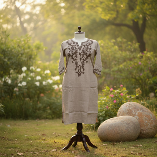 RL07WS07 2PC ROUND NECK DARK BEIGE