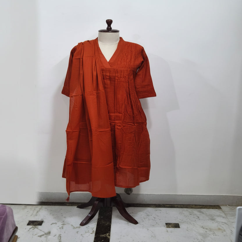 Rust V-Neck Ethnic 3 Piece Set1