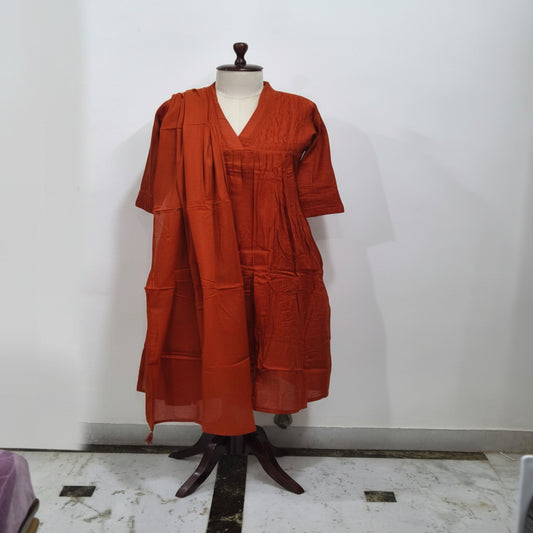 Rust V-Neck Ethnic 3 Piece Set1