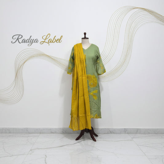 RL03BA -03 3PC V NECK TIE DIE GREEN