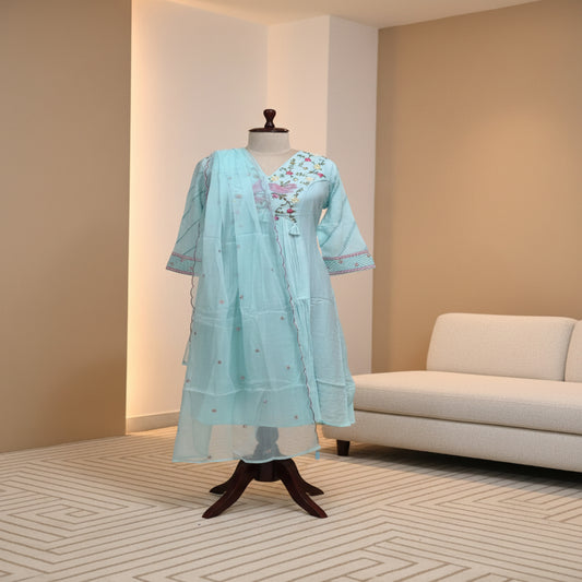 3PC Pastel Blue Straight Kurta Set for Women - RL04WS01