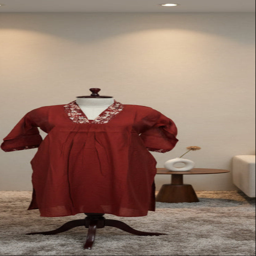 3Pc Suit Set Rust V-Neck Ethnic for Women RL04WS05