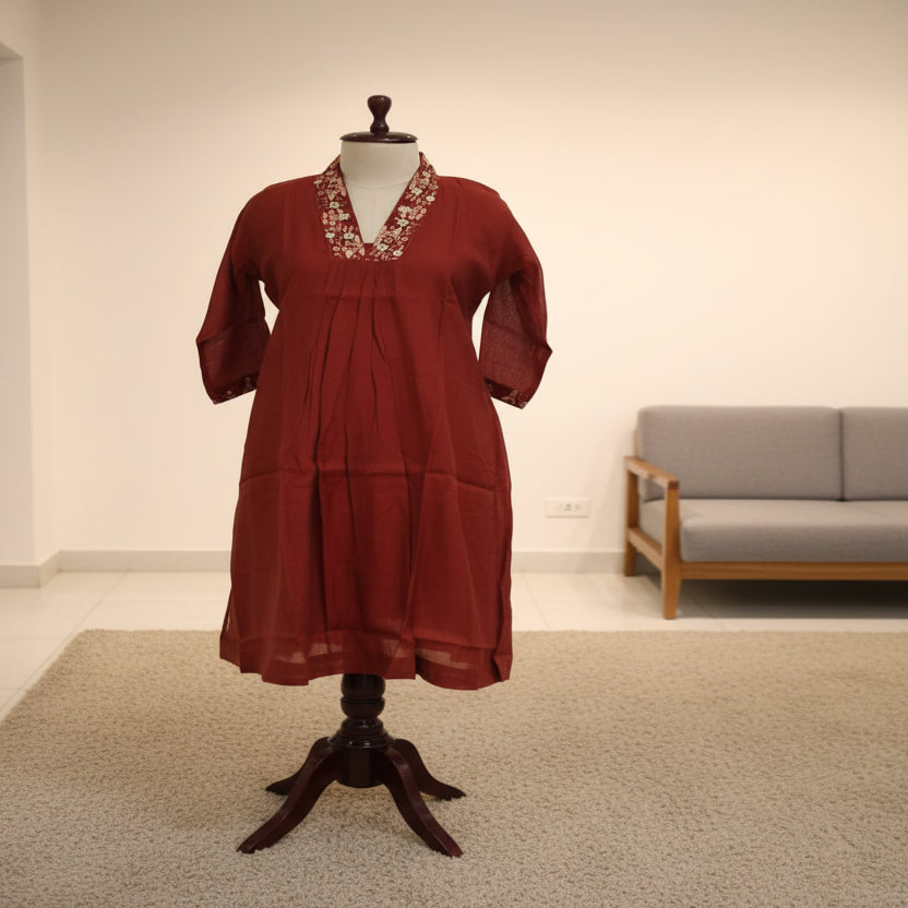 3Pc Suit Set Rust V-Neck Ethnic for Women RL04WS05